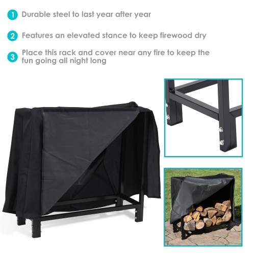 Sunnydaze 30 in Black Powder-Coated Steel Firewood Log Rack and Cover