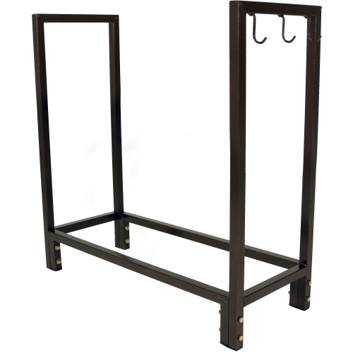 Sunnydaze 30 in Steel Firewood Log Rack with Fireplace Tool Hooks - Bronze
