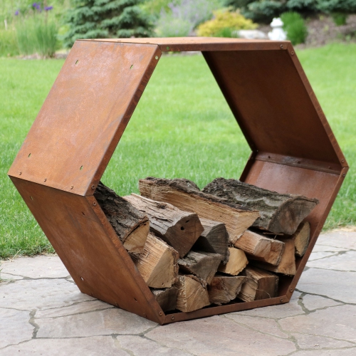 Sunnydaze 30 in Hexagon Rustic Honeycomb Firewood Log Rack - Rust