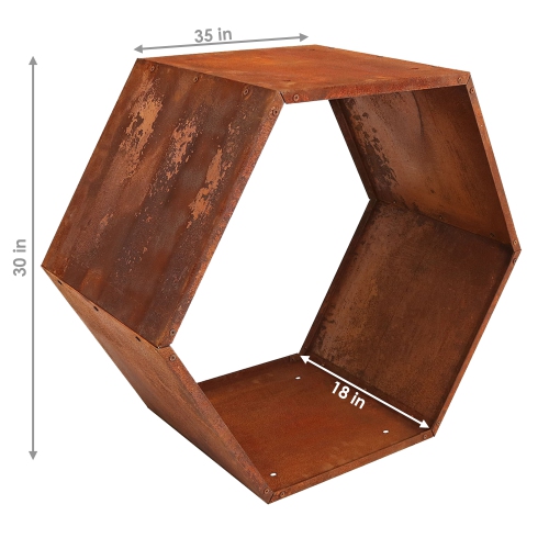 Sunnydaze 30 in Hexagon Rustic Honeycomb Firewood Log Rack - Rust