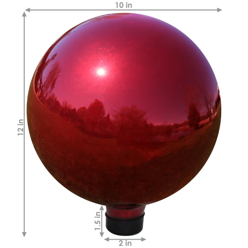 Sunnydaze Mirrored Glass Gazing Globe - 10 in - Red - Set of 2
