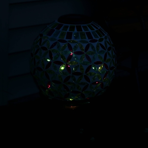Sunnydaze Cool Blooms Glass Gazing Ball with Solar Light - 10 in