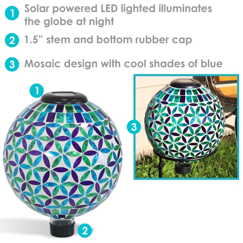 Sunnydaze Cool Blooms Glass Gazing Ball with Solar Light - 10 in