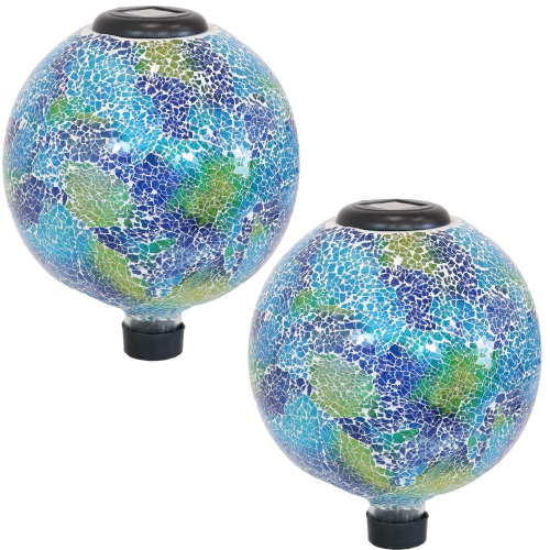 Sunnydaze Azul Terra Crackled Glass Solar Gazing Globe - 10 in - Set of 2