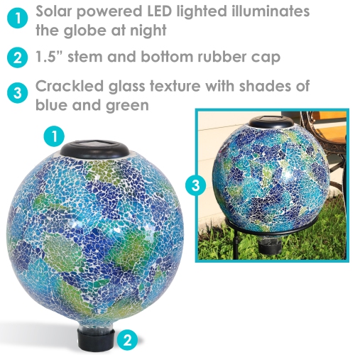 Sunnydaze Azul Terra Crackled Glass Solar Gazing Globe - 10 in - Set of 2