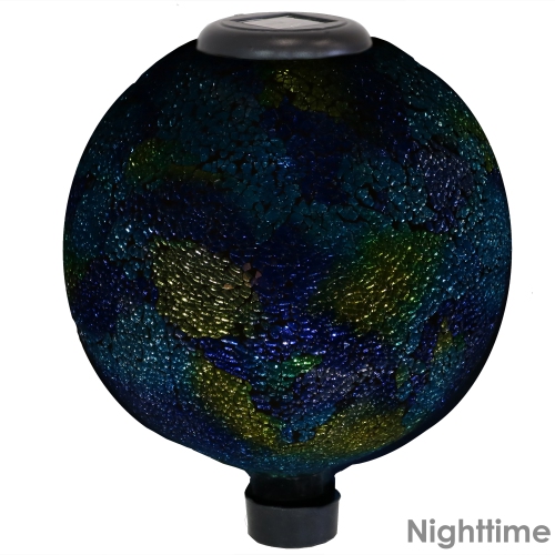 Sunnydaze Azul Terra Crackled Glass Solar Gazing Globe - 10 in - Set of 2