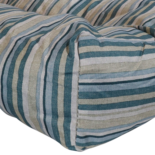 Sunnydaze Outdoor Square Tufted Seat Cushion - Neutral Stripes - Set of 2