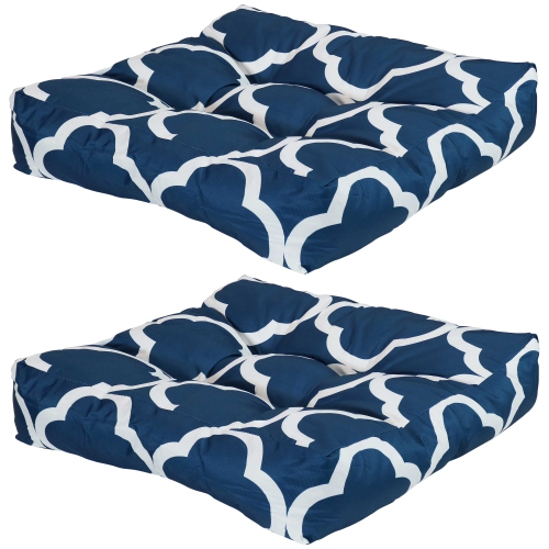 SUNNYDAZE DECOR  Sunnydaze Outdoor Square Tufted Seat Cushion - Navy/white - Set Of 2