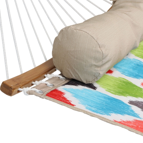 Sunnydaze 2-Person Quilted Hammock with Curved Spreader Bar - Multi-Color