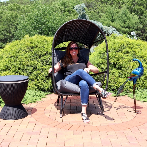 Sunnydaze Shaded Comfort Wicker Outdoor Basket Chair with Cushion - Gray