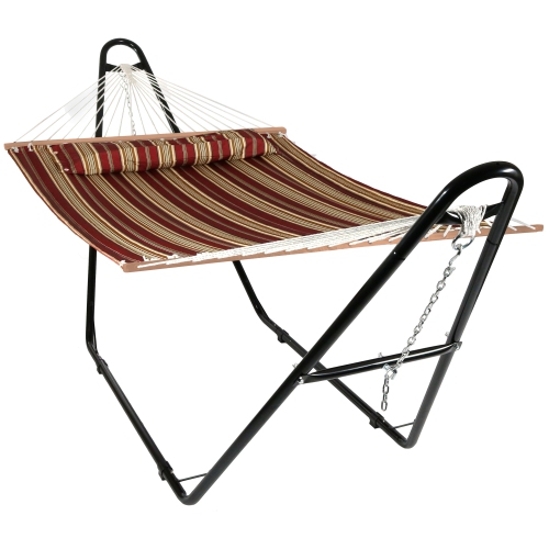 SUNNYDAZE DECOR  Sunnydaze 2-Person Quilted Hammock With Universal Steel Stand - Stripe In Red