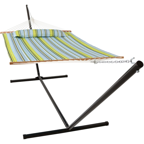 SUNNYDAZE DECOR  Sunnydaze 2-Person Quilted Fabric Hammock With Steel Stand - Blue/green love it