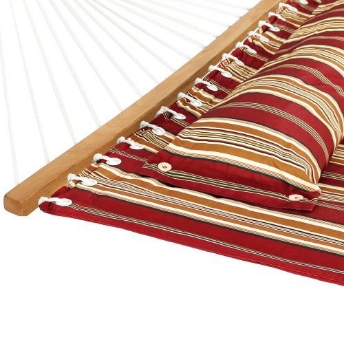 Sunnydaze 2-Person Quilted Fabric Hammock with 15' Stand and Pillow - Red