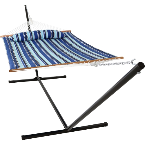 SUNNYDAZE DECOR  Sunnydaze 2-Person Quilted Fabric Hammock With Steel Stand - Catalina Beach Love it