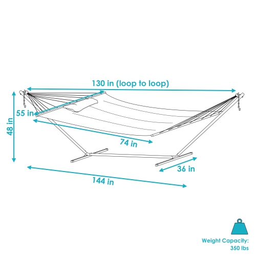 Sunnydaze Large Quilted Fabric Hammock with Steel Stand - Nautical Stripe