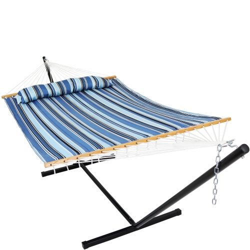 SUNNYDAZE DECOR  Sunnydaze 2-Person Quilted Fabric Hammock With Steel Stand - Misty Beach