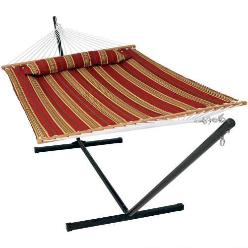 SUNNYDAZE DECOR  Sunnydaze 2-Person Quilted Fabric Hammock With Steel Stand And Pillow - In Red love it