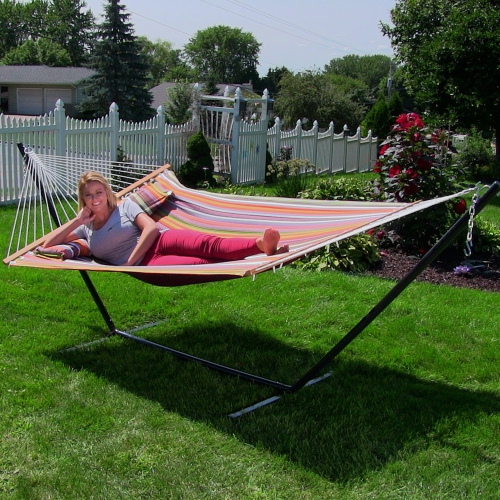 Sunnydaze 2-Person Quilted Fabric Hammock with Steel Stand - Canyon Sunset
