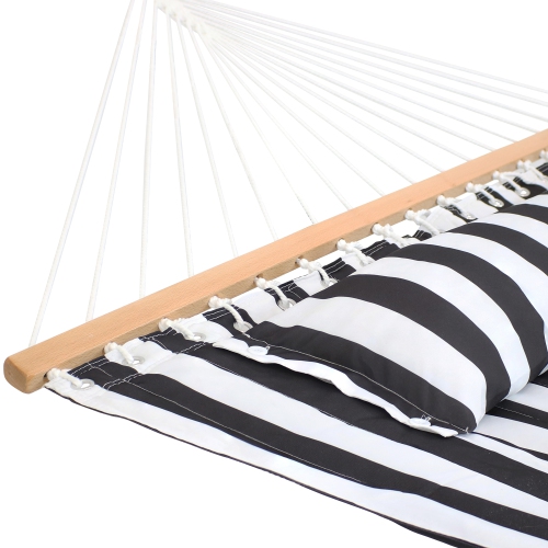 Sunnydaze 2-Person Quilted Fabric Hammock with Steel Stand - Black/White