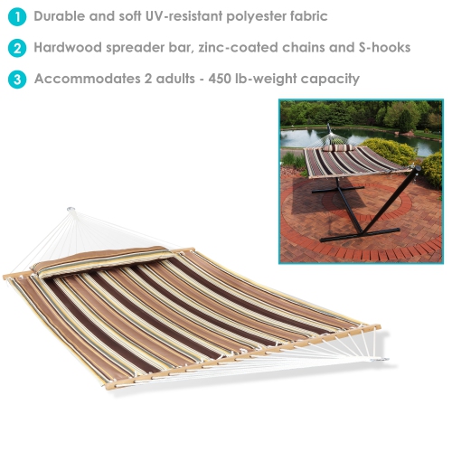 Sunnydaze 2-Person Quilted Fabric Hammock with Spreader Bars - Sandy Beach