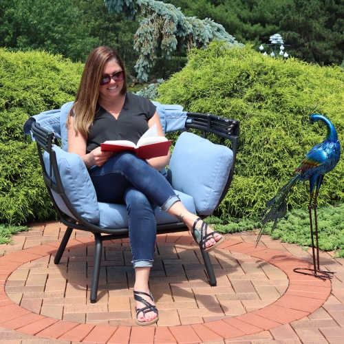 Sunnydaze Modern Luxury Wicker Lounge Chair with Retractable Shade - Blue