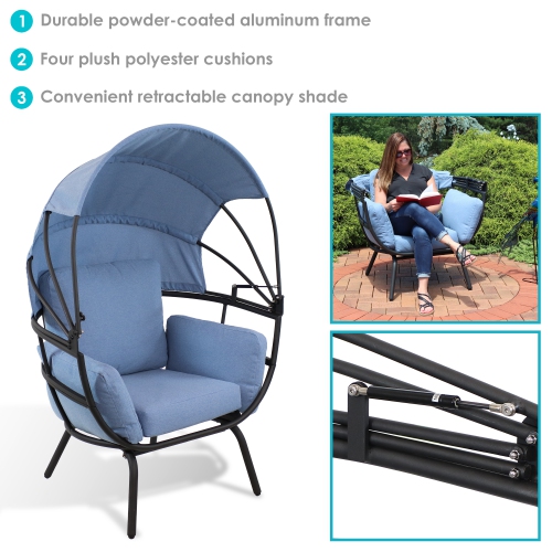 Sunnydaze Modern Luxury Wicker Lounge Chair with Retractable Shade - Blue