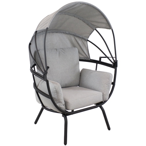 SUNNYDAZE DECOR  Sunnydaze Modern Luxury Wicker Lounge Chair With Retractable Shade - In Gray