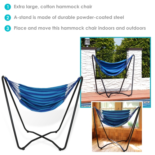 Sunnydaze Cotton Hammock Chair with Space Saving Steel Stand - Beach Oasis