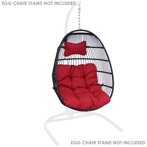 Sunnydaze Black Polyethylene Wicker Hanging Egg Chair with Cushions - Red