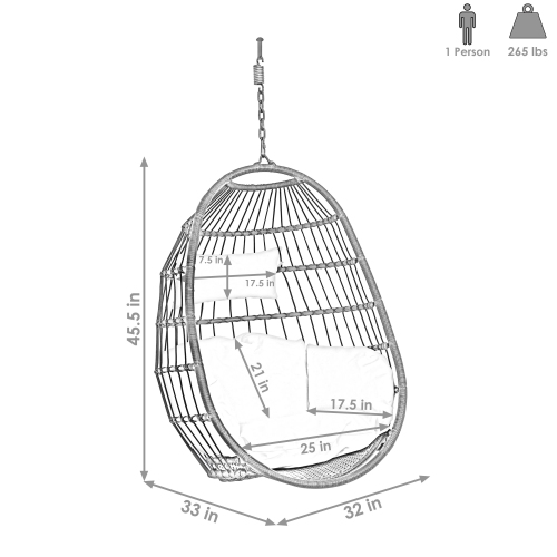 Sunnydaze Black Resin Wicker Hanging Egg Chair with Cushions - Cream