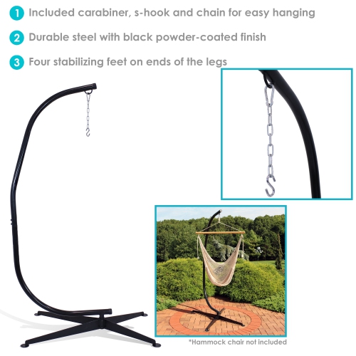 Sunnydaze Powder-Coated Steel Hammock Chair C-Stand - Black - 84 in