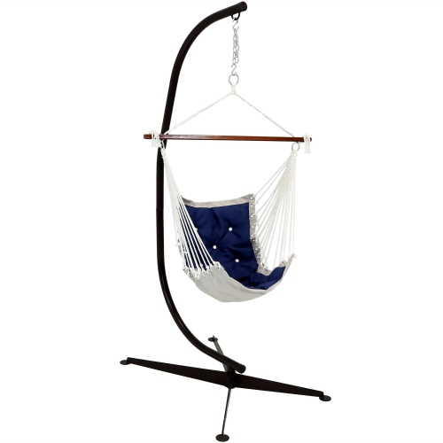 Sunnydaze Polyester Victorian Hammock Chair with Steel C-Stand - Navy Blue