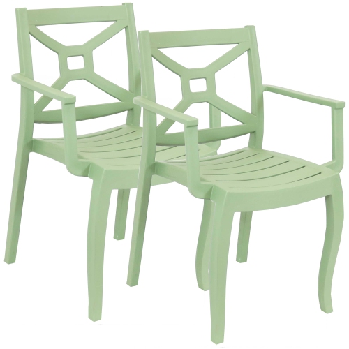 SUNNYDAZE DECOR  Sunnydaze Tristana Plastic Stackable Patio Armchair - - Set Of 2 In Green