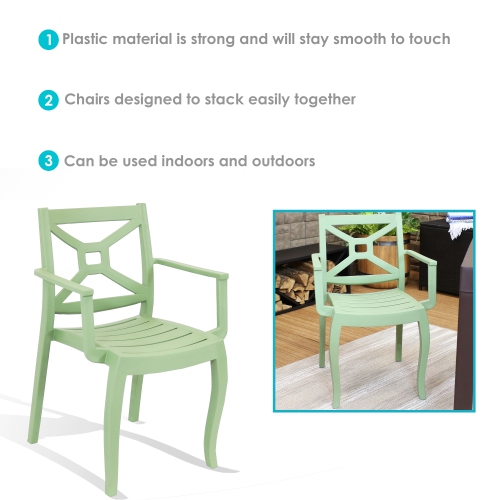 Sunnydaze Tristana Plastic Stackable Patio Armchair - Green - Set of 2
