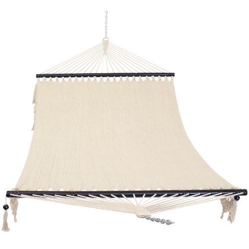SUNNYDAZE DECOR  Sunnydaze 2-Person Woven Hammock With Spreader Bars And Fringe - In White I Love Relaxing On This Hammock!
