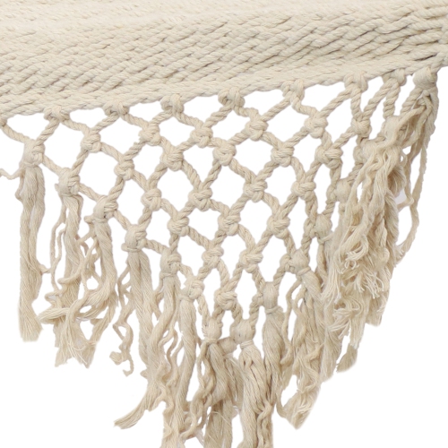 Sunnydaze 2-Person Woven Hammock with Spreader Bars and Fringe - White