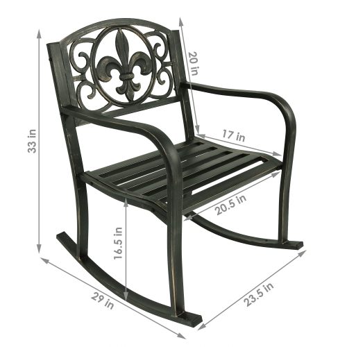 Sunnydaze Fleur-de-Lis Cast Iron and Steel Outdoor Rocking Chair - Black