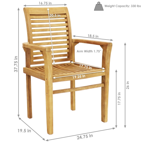 Sunnydaze Solid Teak Wood Patio Slat-Back Dining Armchair