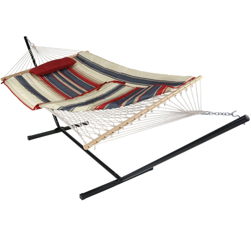 SUNNYDAZE DECOR  Sunnydaze Large Rope Hammock With Steel Stand And Pad/pillow - Modern Lines Love this