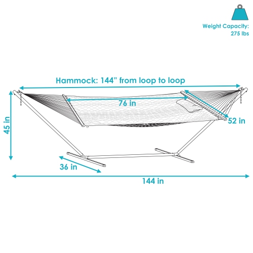 Sunnydaze Large Rope Hammock with Steel Stand and Pad/Pillow - Modern Lines