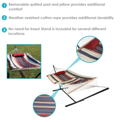 Sunnydaze Large Rope Hammock with Steel Stand and Pad/Pillow - Modern Lines
