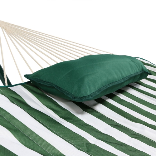 Sunnydaze Large Rope Hammock with Steel Stand and Pad/Pillow - Green Stripe