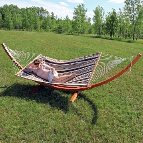Sunnydaze 2-Person Quilted Hammock with Curved 13' Stand - Sandy Beach