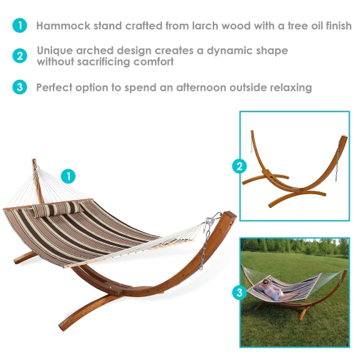 Sunnydaze 2-Person Quilted Hammock with Curved 13' Stand - Sandy Beach