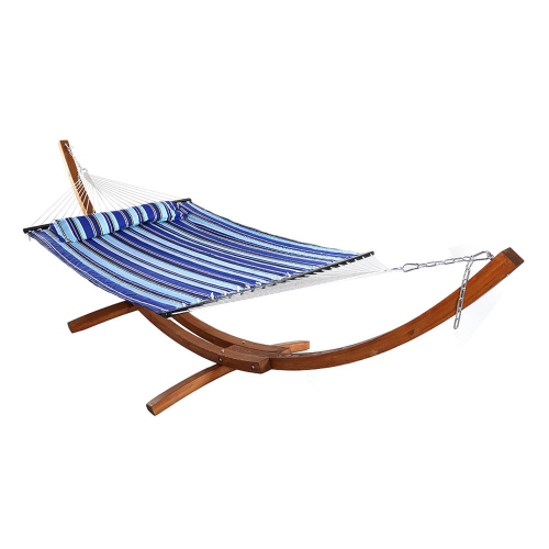SUNNYDAZE DECOR  Sunnydaze Large Quilted Hammock With Curved Wooden Stand - Catalina Beach