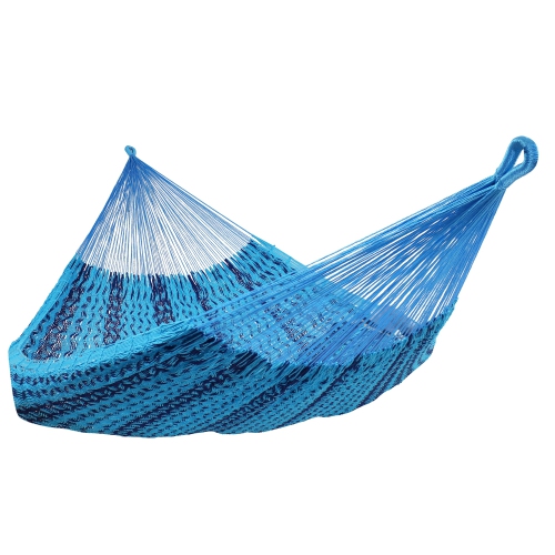 Sunnydaze 2-Person Cotton and Nylon Woven Fabric Hammock - Striped Blue