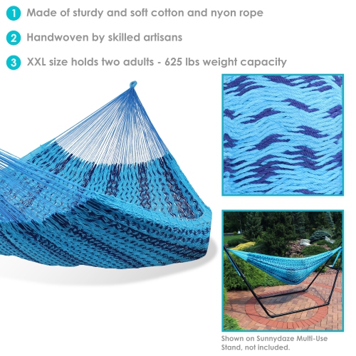 Sunnydaze 2-Person Cotton and Nylon Woven Fabric Hammock - Striped Blue