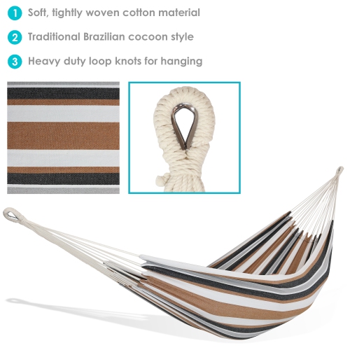 Sunnydaze 2-Person Woven Cotton Brazilian Hammock - Calming Desert