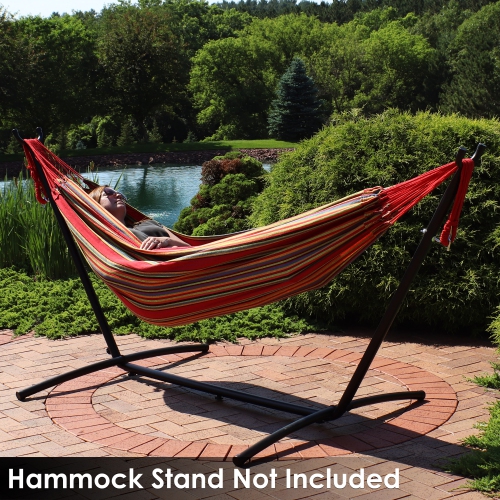 Sunnydaze 2-Person Woven Cotton Hammock with Carrying Case - Sunset