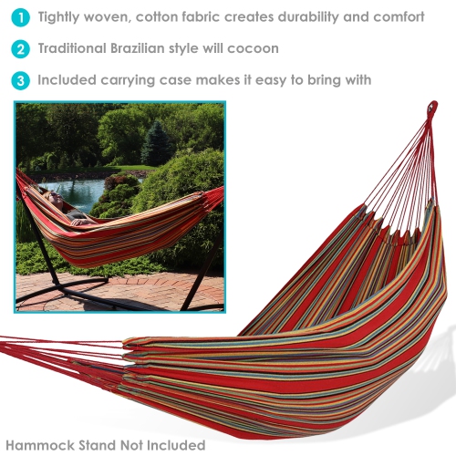 Sunnydaze 2-Person Woven Cotton Hammock with Carrying Case - Sunset